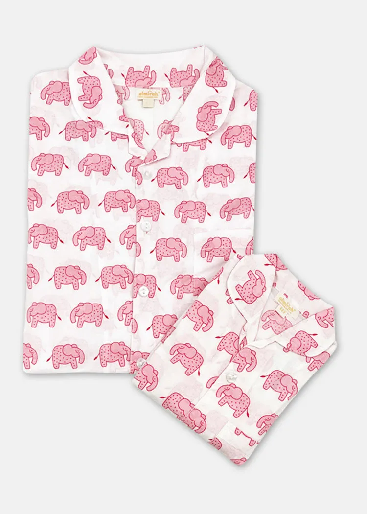 Mother - Daughter Matching Pyjama Set Haathi Pink