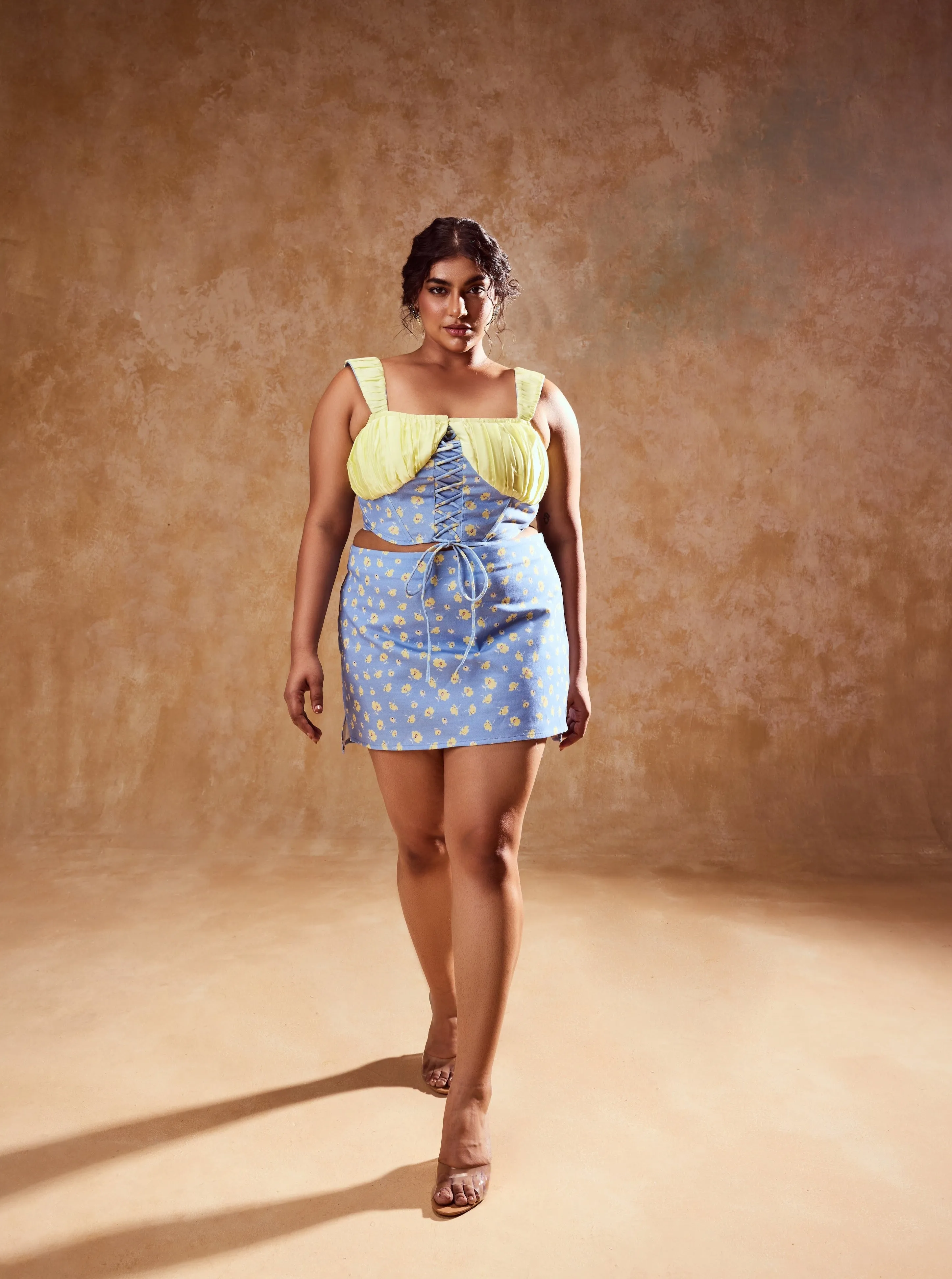 Noelia Pastel Blue and Yellow Skirt and Top Set