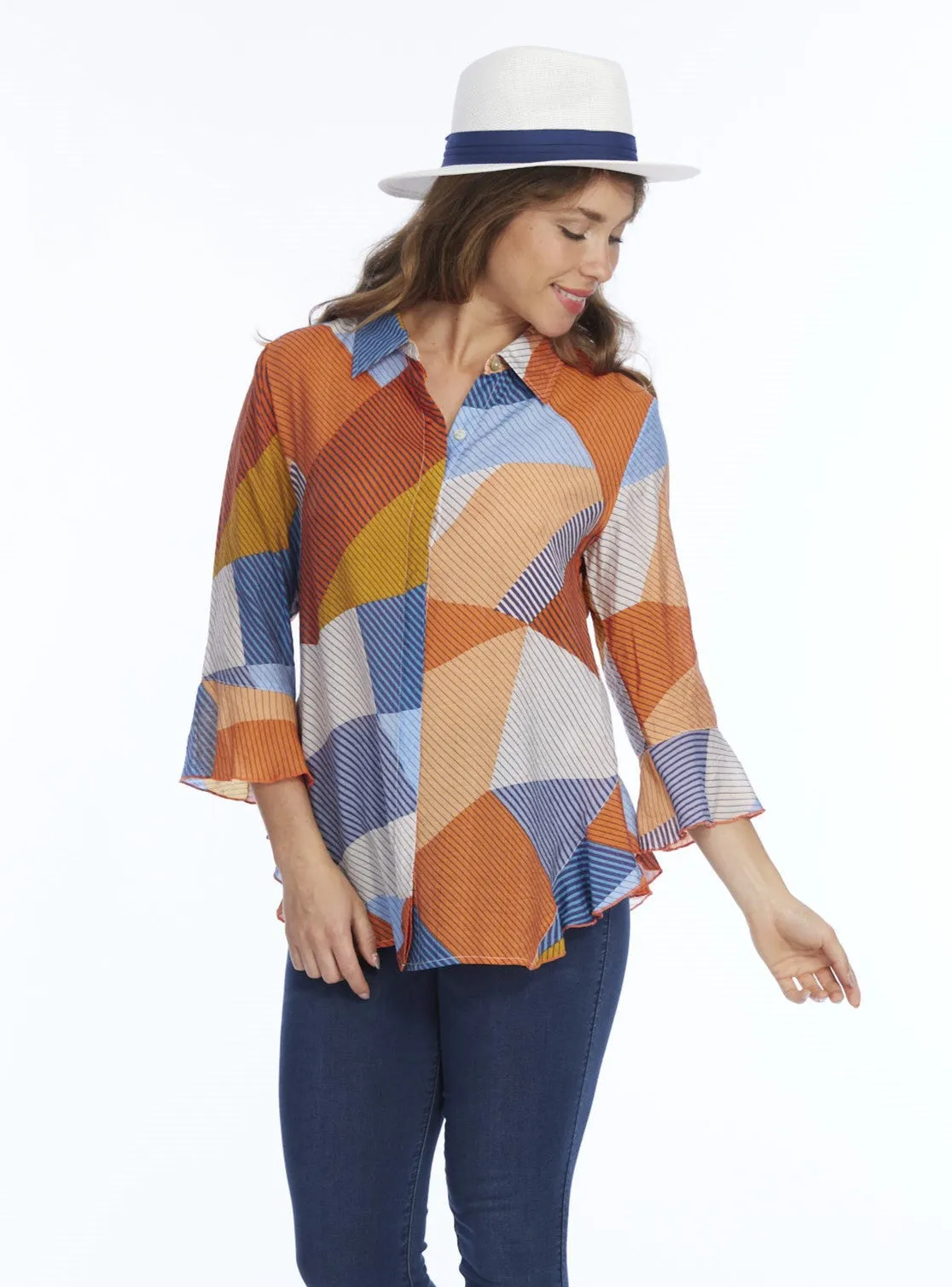 Orange Mutli Lightweight Flowy Blouse Happy | LIOR