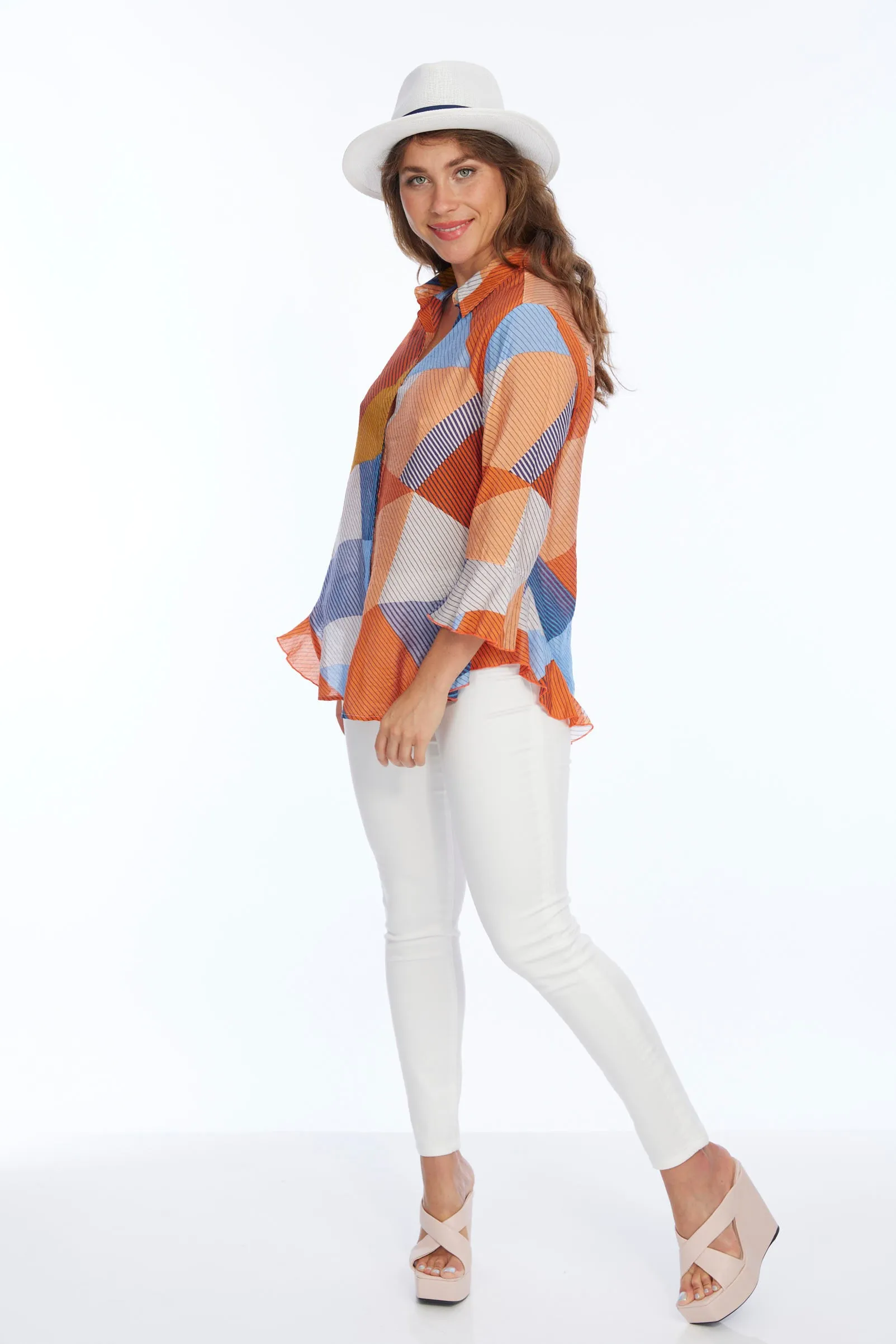 Orange Mutli Lightweight Flowy Blouse Happy | LIOR