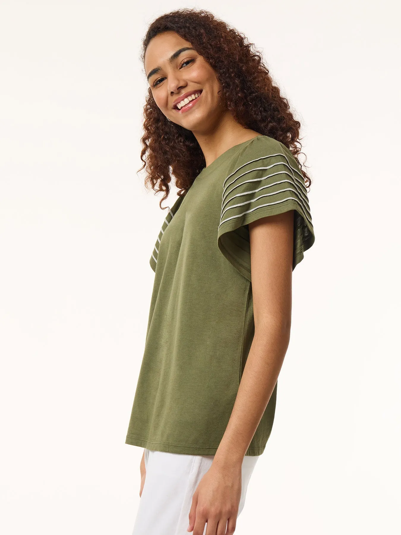 Plus Size Flutter Short-Sleeve Top, Cotton Modal