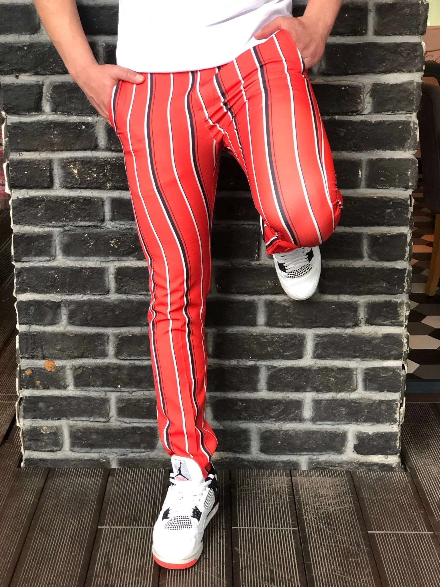 Red Striped Slim Fit Casual Mens Pant DJ184 Mens Pant