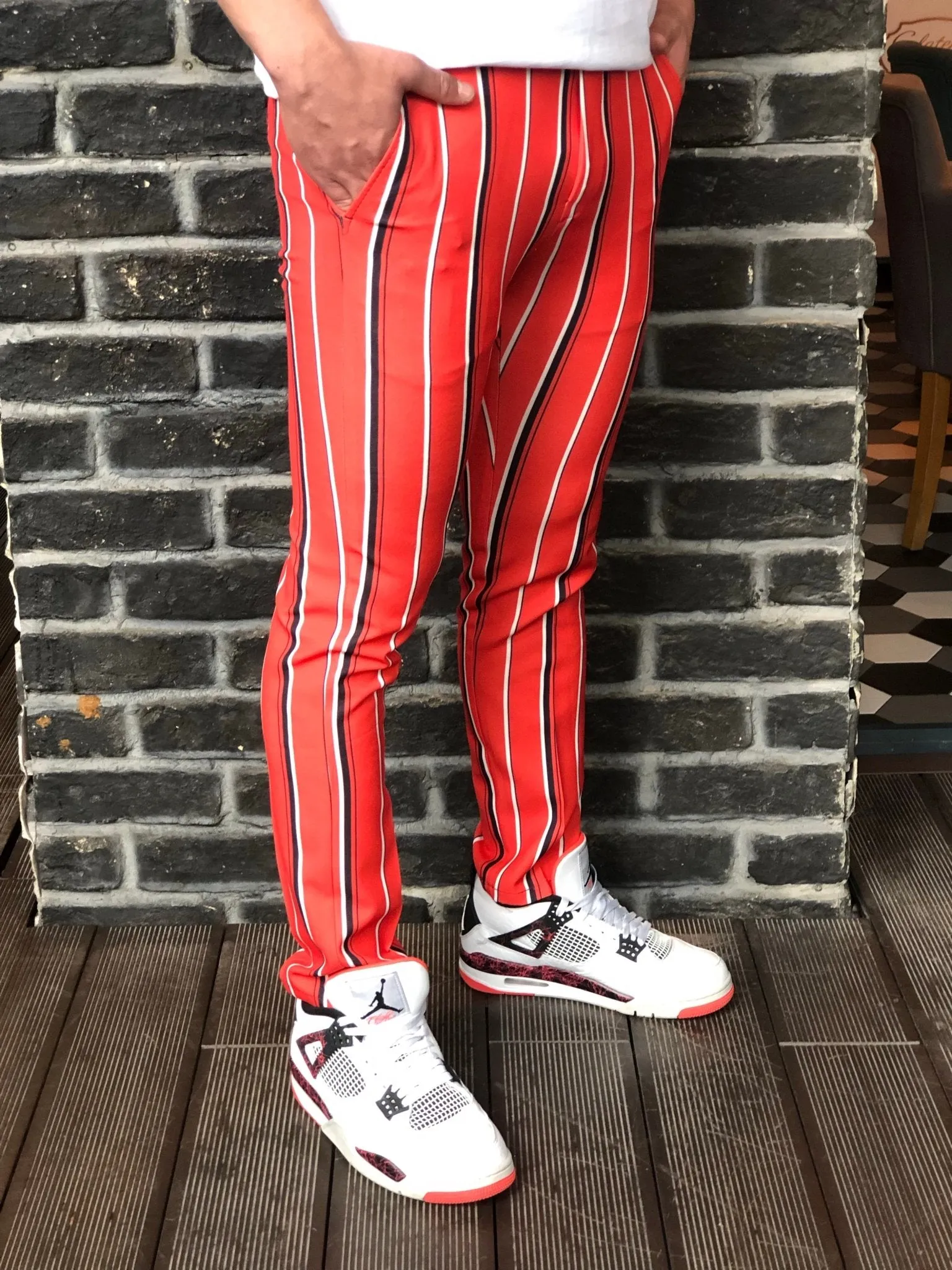 Red Striped Slim Fit Casual Mens Pant DJ184 Mens Pant