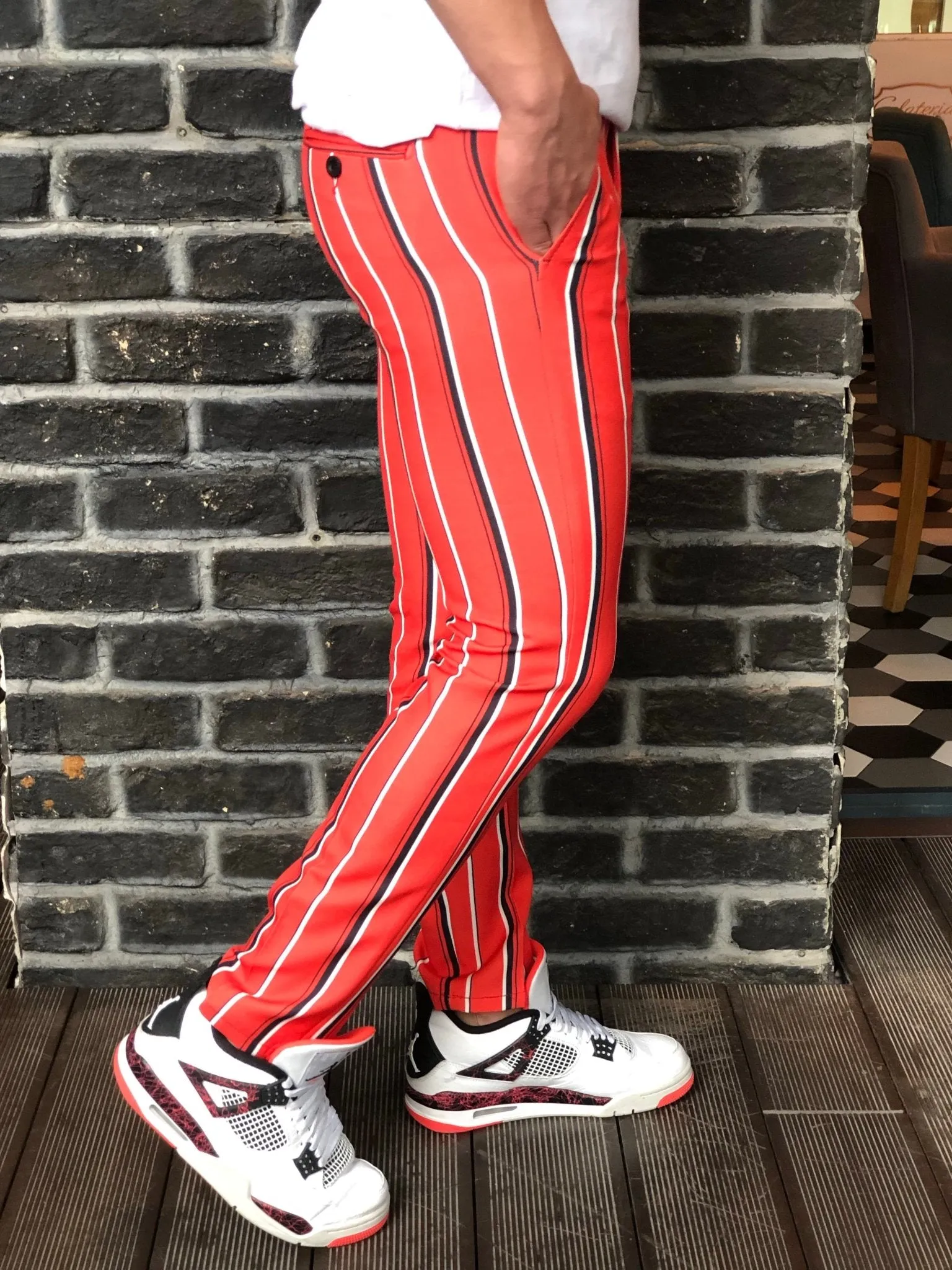 Red Striped Slim Fit Casual Mens Pant DJ184 Mens Pant