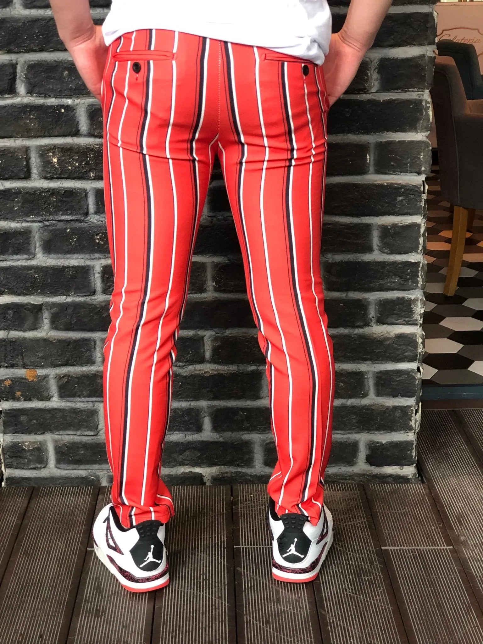 Red Striped Slim Fit Casual Mens Pant DJ184 Mens Pant