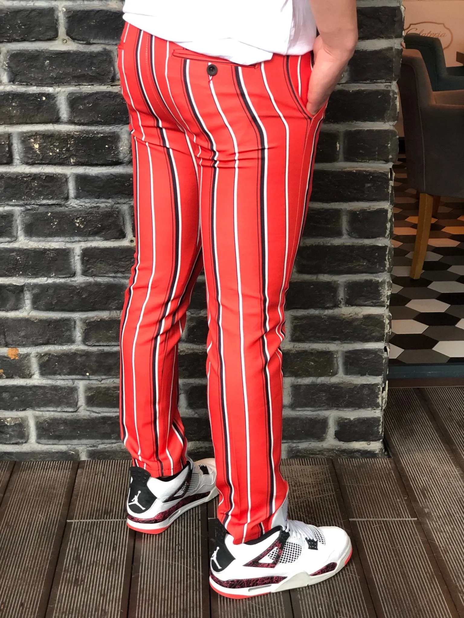 Red Striped Slim Fit Casual Mens Pant DJ184 Mens Pant