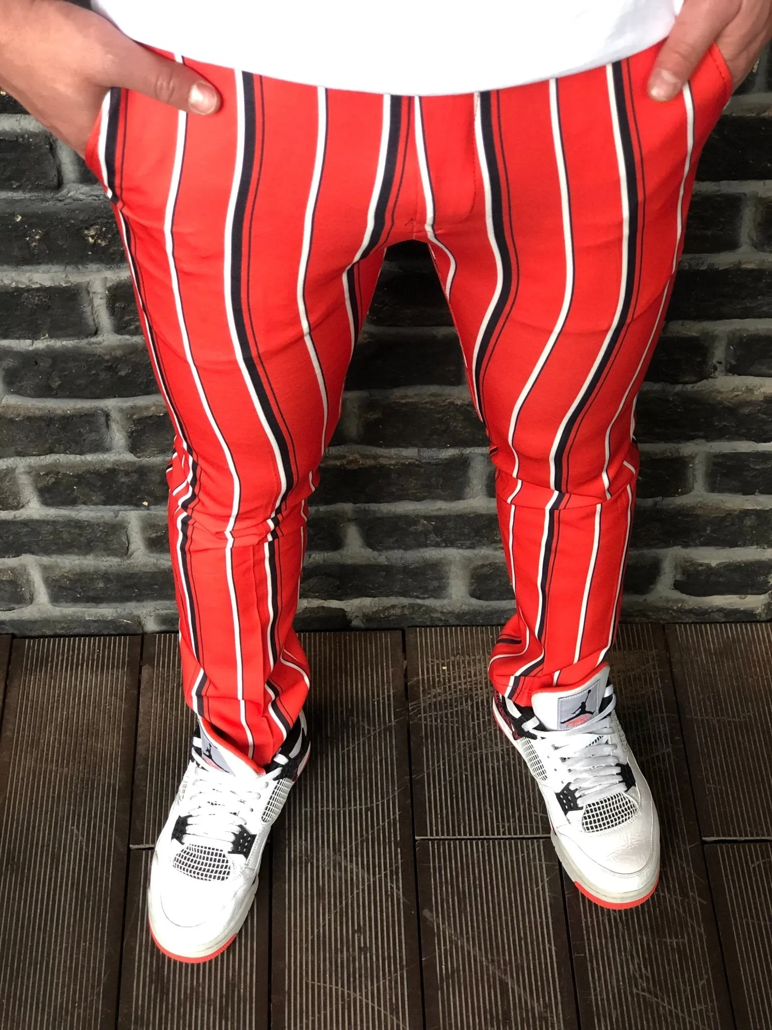 Red Striped Slim Fit Casual Mens Pant DJ184 Mens Pant