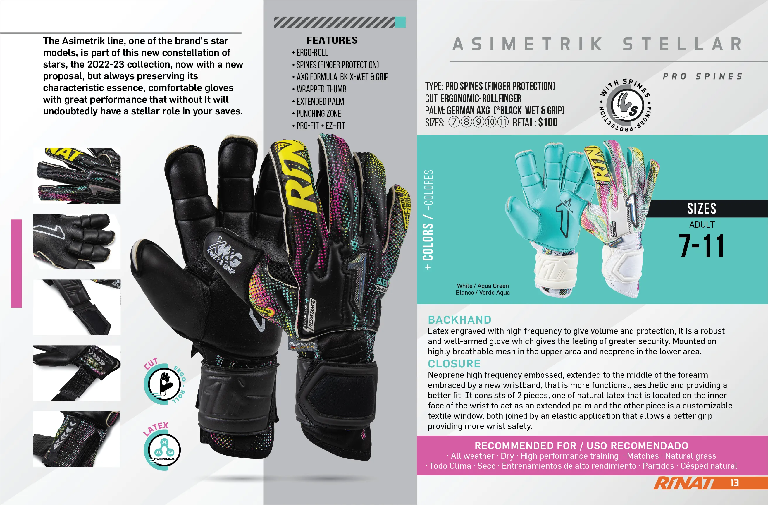 Rinat Asimetrik Stellar PRO-SPINES (Removable Finger Protection) Goalkeeper Glove