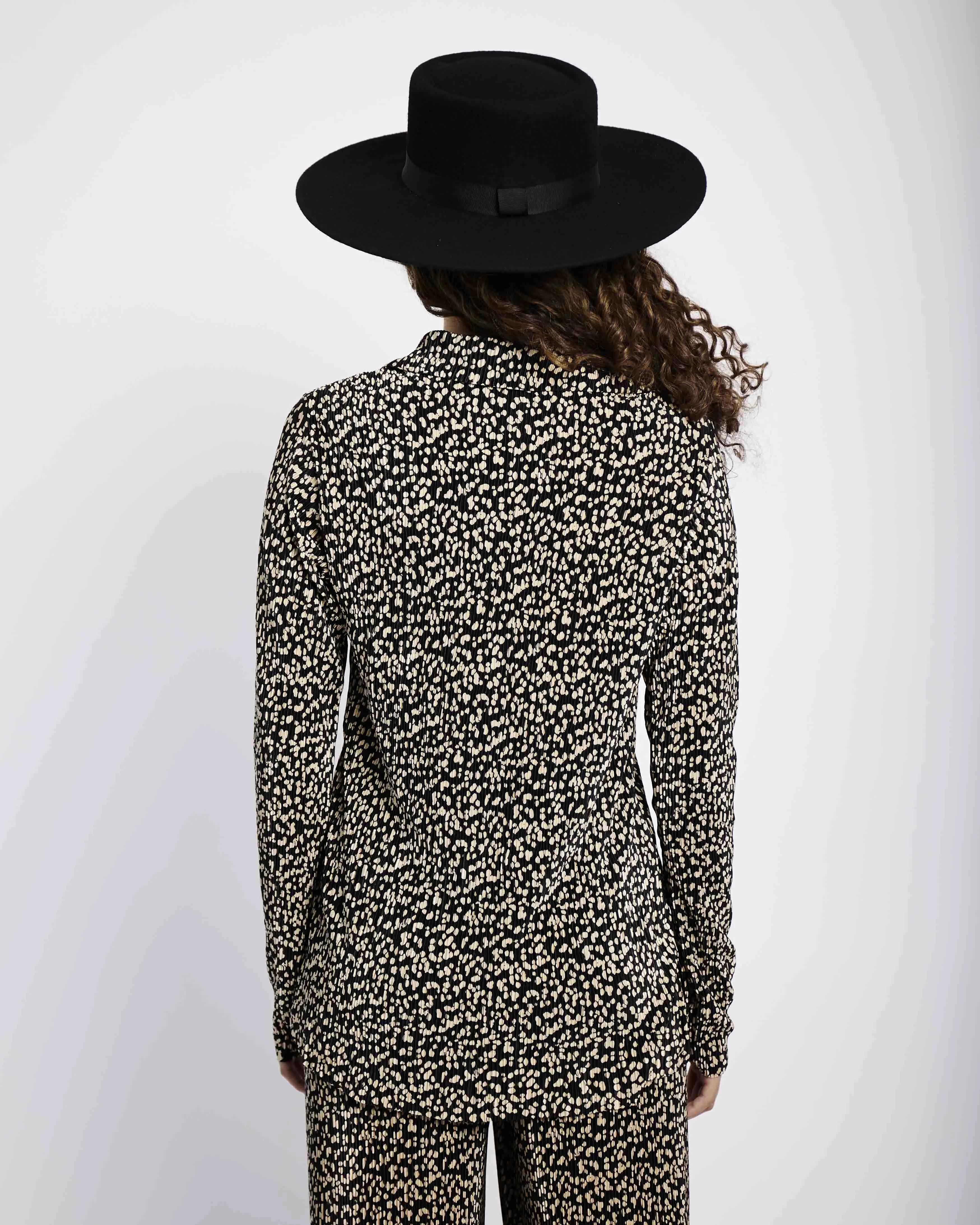 The Plisse Long Sleeve Tie Top in Dappled Spot