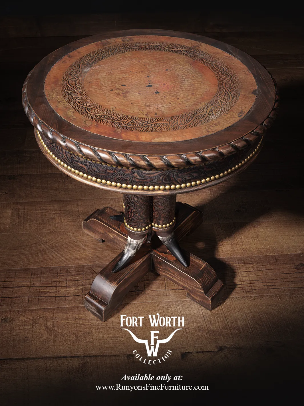 Western Steer Pedestal End Table