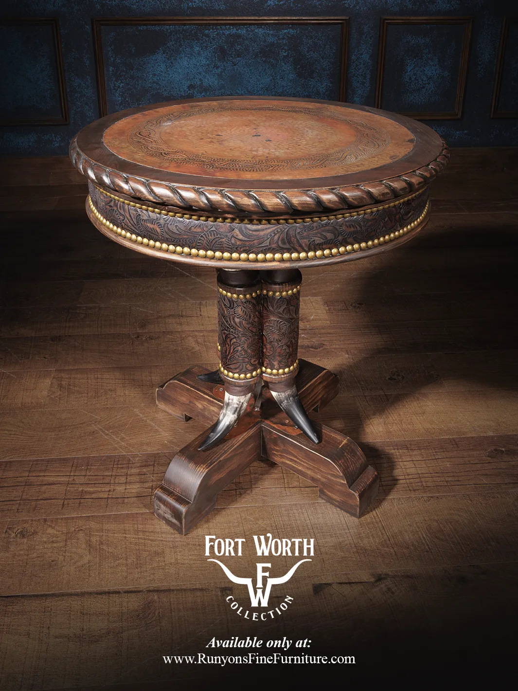 Western Steer Pedestal End Table