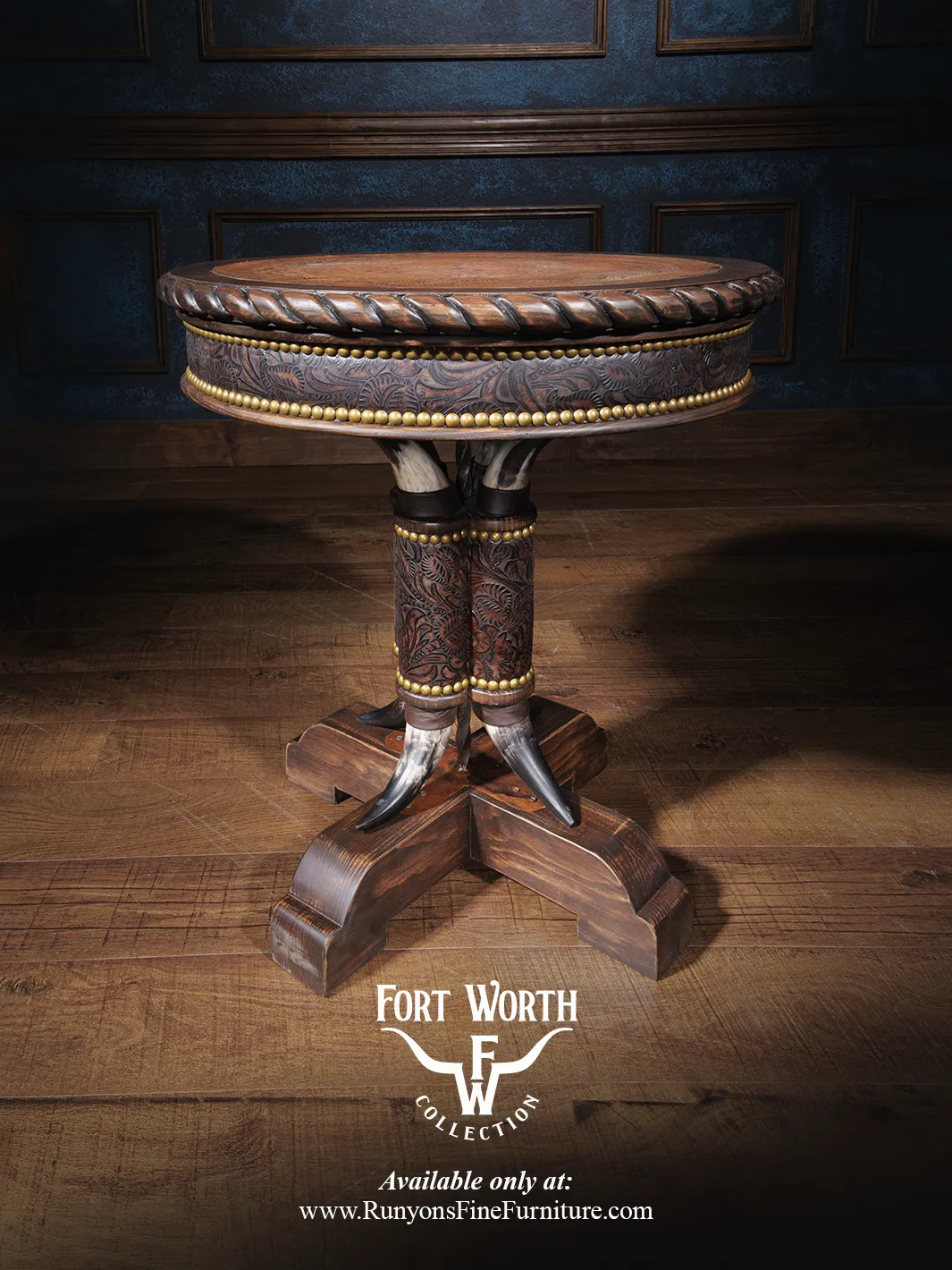 Western Steer Pedestal End Table