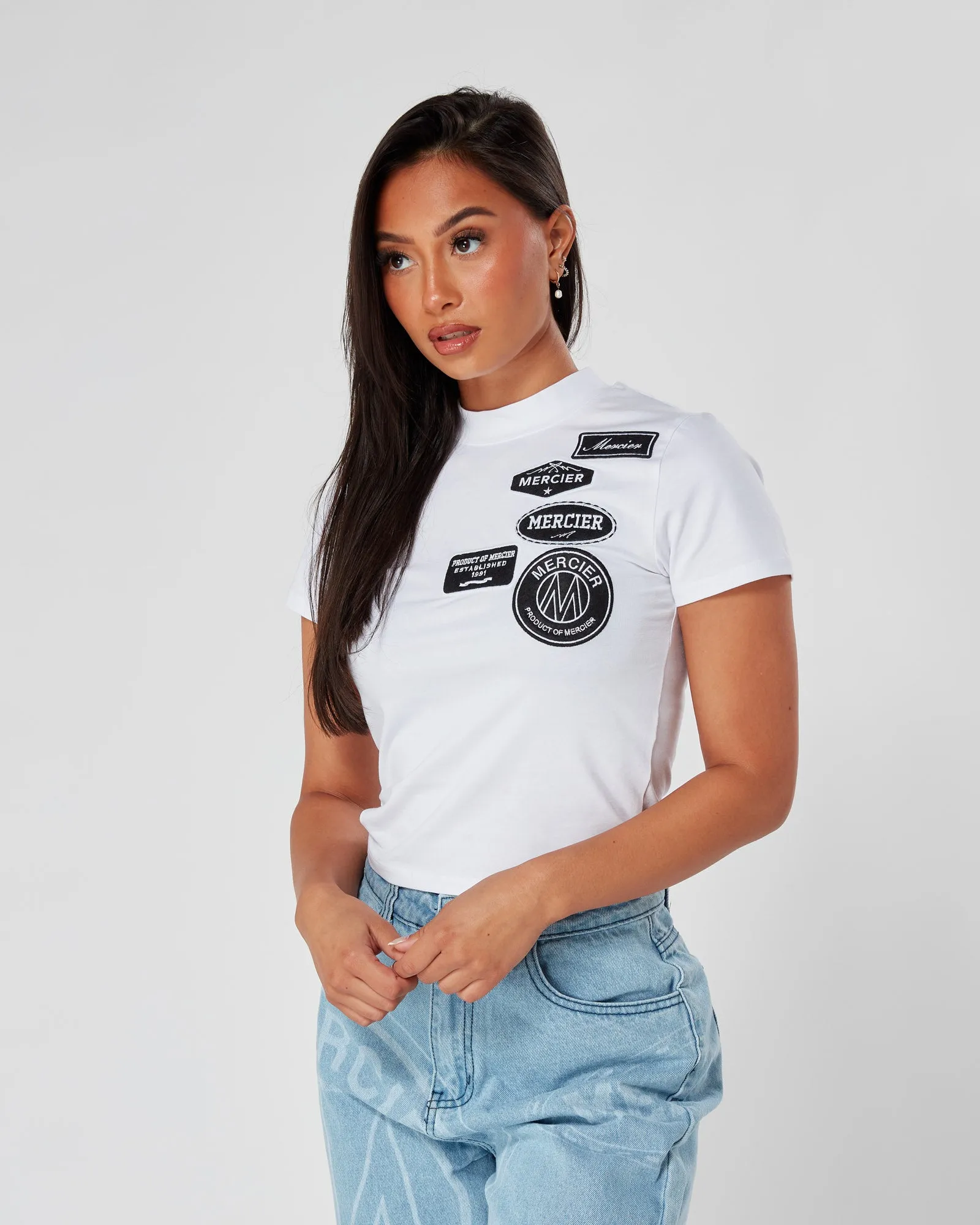 White Womens Mono Fitted Badge Tshirt