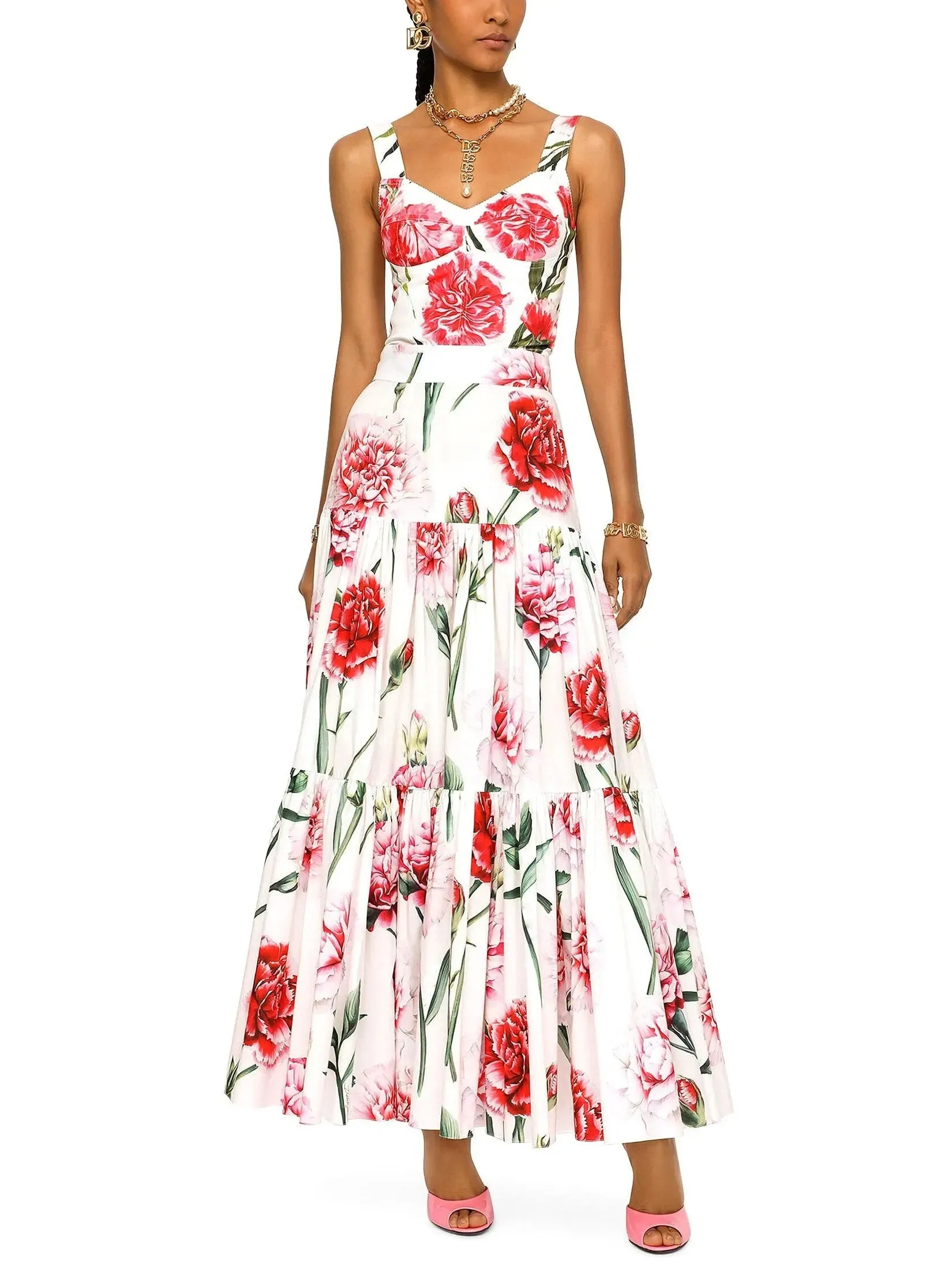 Women’s Carnation-Print Poplin Corset Top and Skirt Set