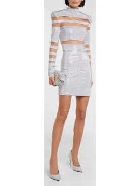 Women’s Embellished Crop Top and Skirt Set